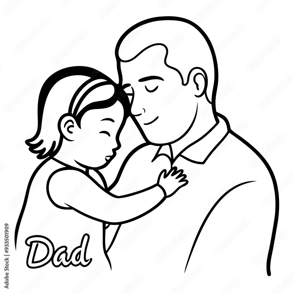Child's Head Resting on Her Shoulder Vector Illustration, White Background, Quote Father's Day
