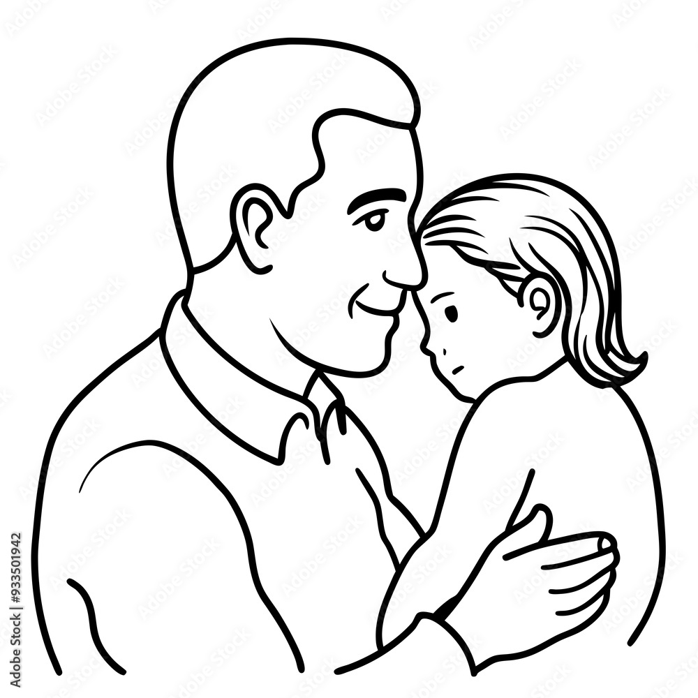 Child's Head Resting on Her Shoulder Vector Illustration, White Background, Quote Father's Day