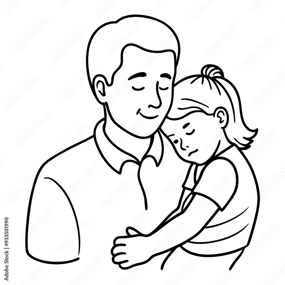 Child's Head Resting on Her Shoulder Vector Illustration, White Background, Quote Father's Day Child's Head Resting on Her Shoulder Vector Illustration, White Background, Quote Father's Day