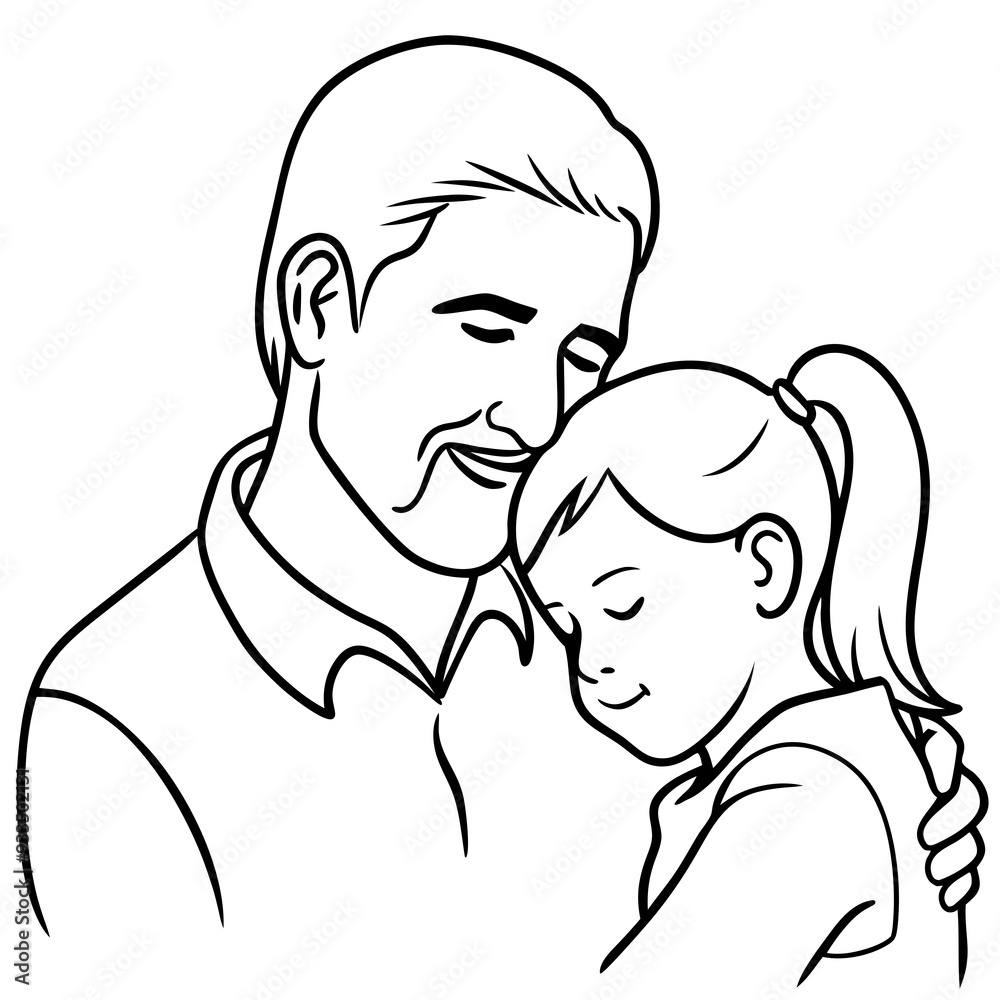 Child's Head Resting on Her Shoulder Vector Illustration, White Background, Quote Father's Day Child's Head Resting on Her Shoulder Vector Illustration, White Background, Quote Father's Day