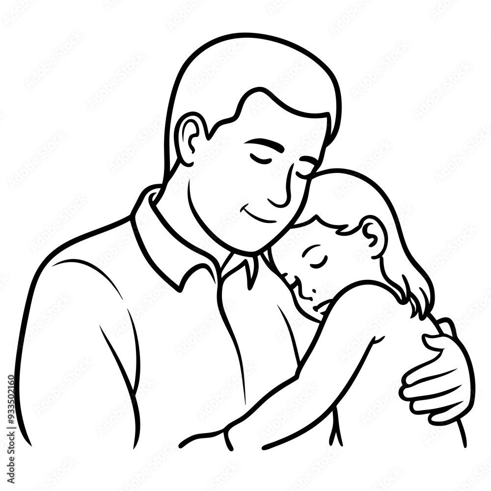 Child's Head Resting on Her Shoulder Vector Illustration, White Background, Quote Father's Day Child's Head Resting on Her Shoulder Vector Illustration, White Background, Quote Father's Day