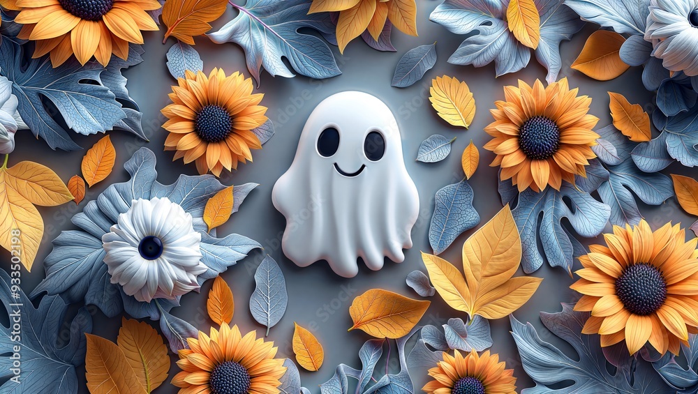 Autumn Ghost Fun. A ghost amid fall foliage and flowers. Autumn Ghost Fun. A ghost amid fall foliage and flowers.