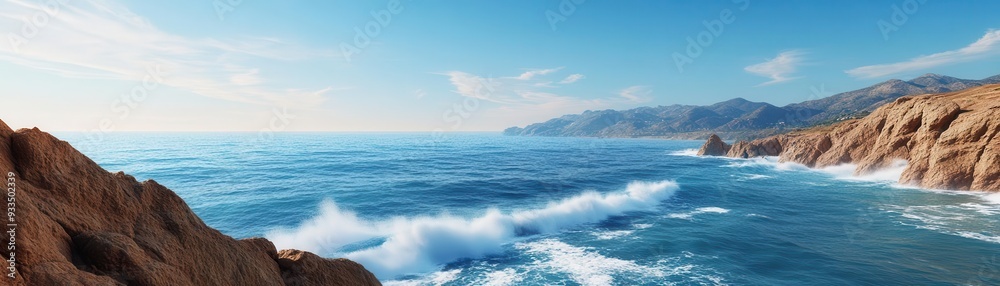 A dramatic 3D illustration depicting a rocky coastline with crashing waves against rugged cliffs, capturing the power and beauty of nature.
A dramatic 3D illustration depicting a rocky coastline with crashing waves against rugged cliffs, capturing the power and beauty of nature.