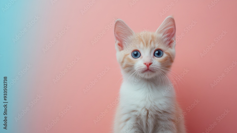 Cute orange and white cat with blue eyes against a pastel background Cute orange and white cat with blue eyes against a pastel background
