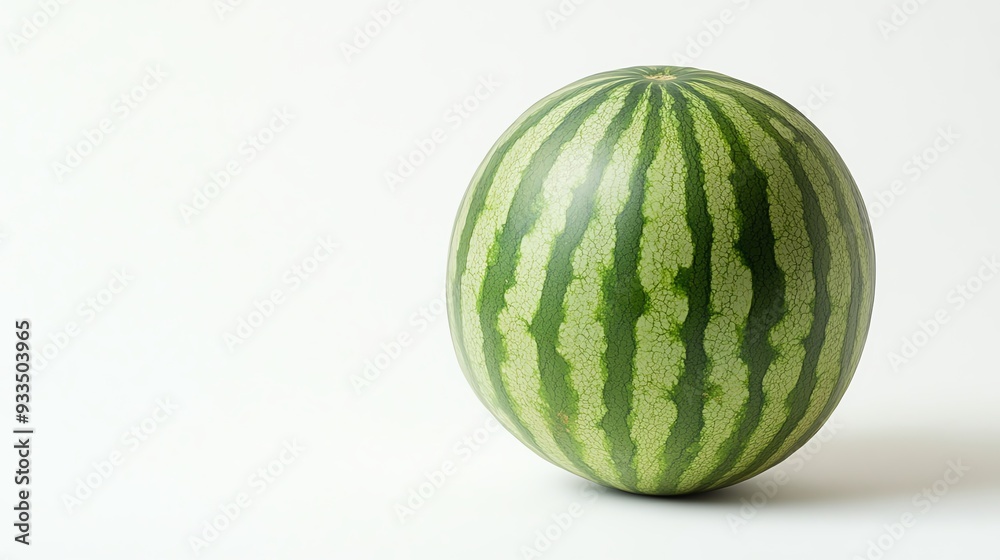 A whole watermelon with green rind on solid white background, single object A whole watermelon with green rind on solid white background, single object