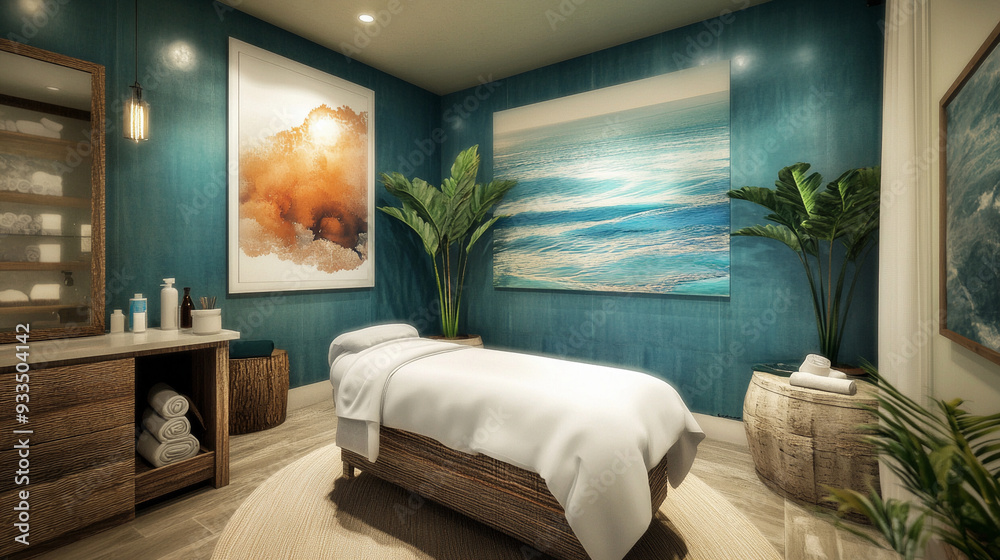 Fototapeta premium Coastal-inspired spa room with calming ambiance