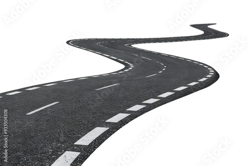 Winding asphalt road isolated on transparent background