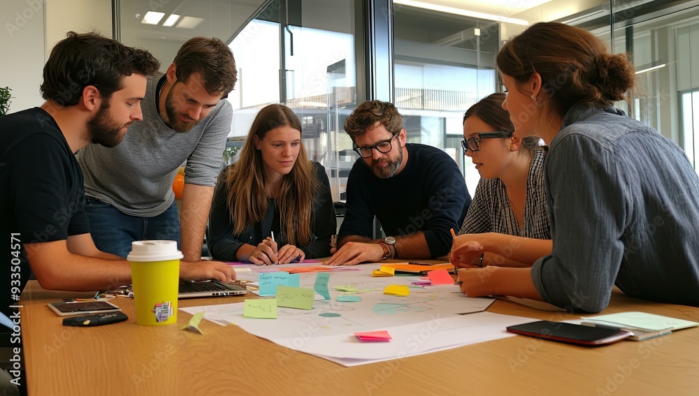 Fototapeta premium Team working on a project with sticky notes.