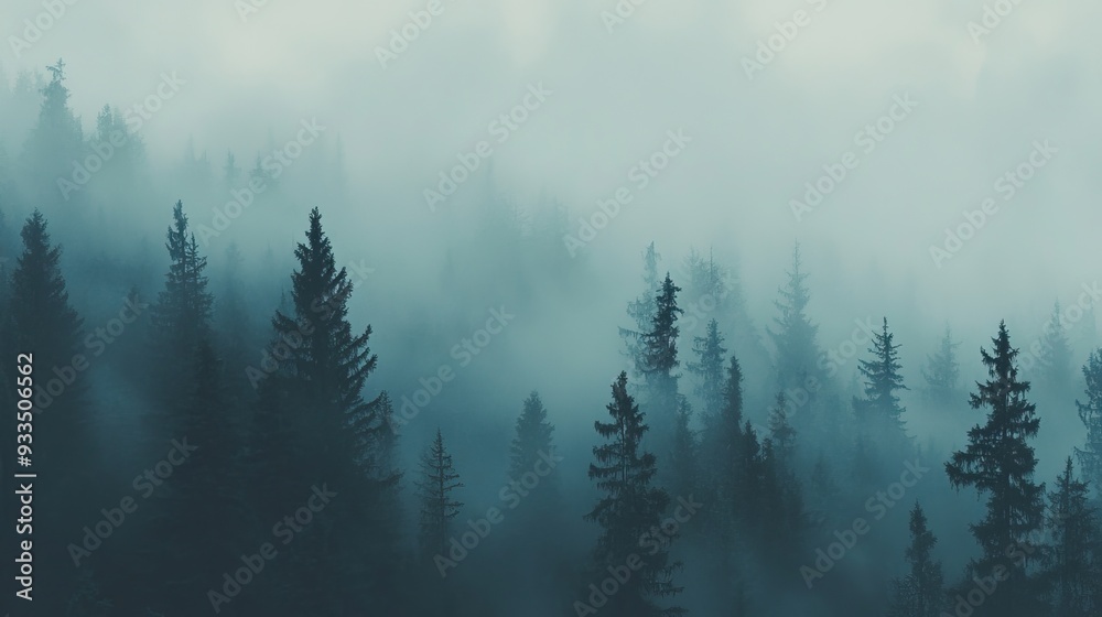 Dense Fog Enveloping a Pine Forest with Only the Tops of the Tallest ...
