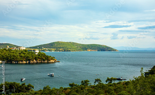 panoramic view of heybeliada island pine harbor (cam limani) and islands in istanbul photo