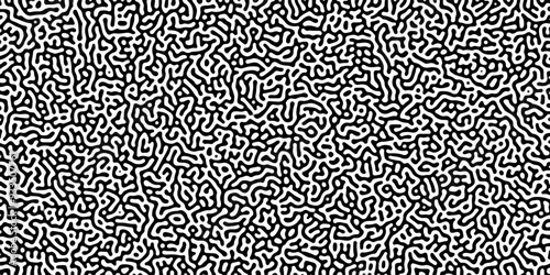 Turing reaction diffusion monochrome seamless pattern with chaotic motion. Linear design with biological shapes. Organic lines in Memphis. abstract truing organic wallpaper background.	
