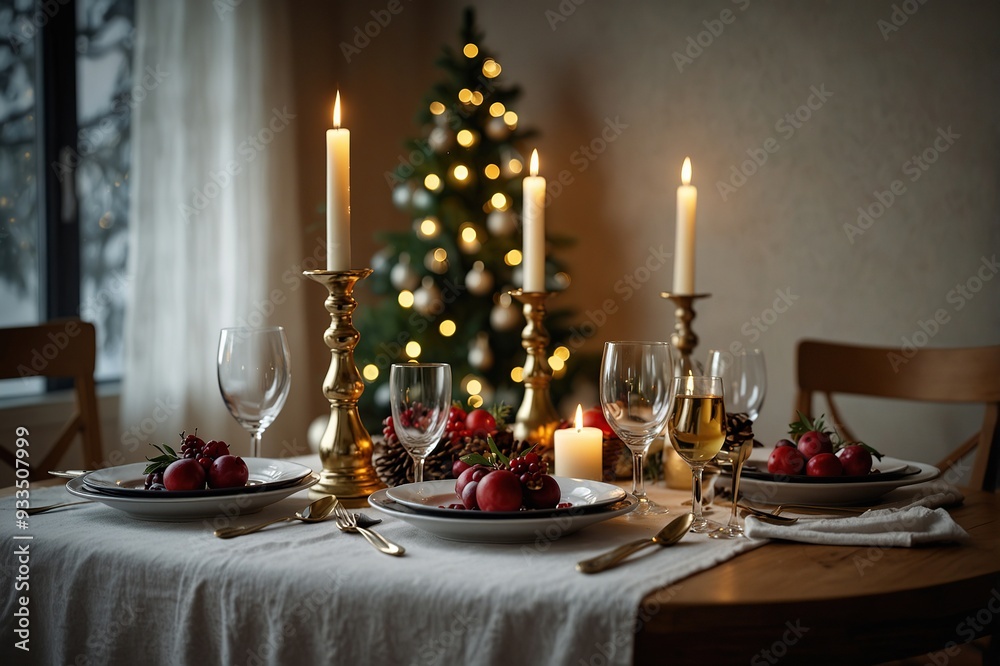 Christmas holidays table setting concept Christmas holidays table setting concept