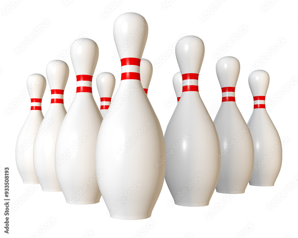 Bowling pins white and red stripe 3D illustration Bowling pins white and red stripe 3D illustration