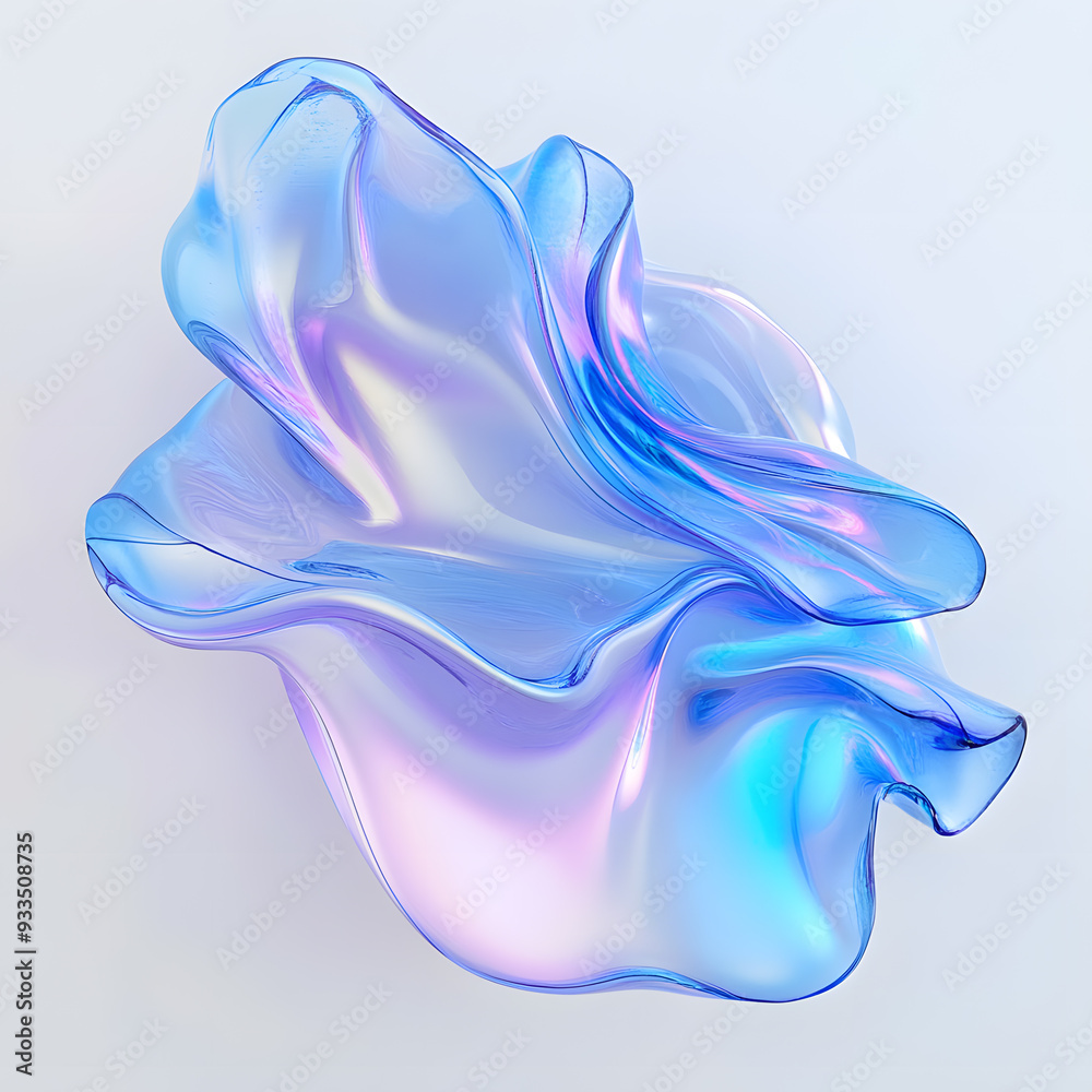 Obraz premium 3D render of fluid, liquid shape with iridescent pastel color isolated on on white background