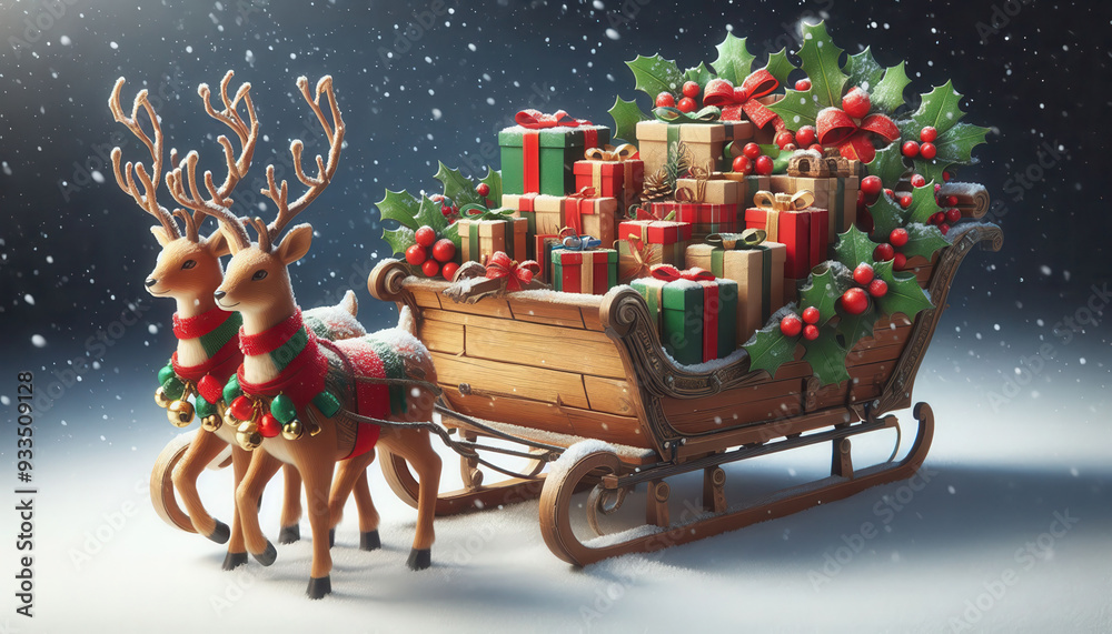 Fototapeta premium Santa's sleigh filled with gift packages