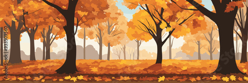 Autumn forest landscape illustration, warm hues, seasonal decor, perfect for fall-themed designs