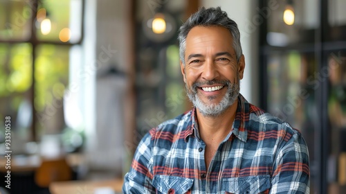 A man with grey hair and a beard is smiling broadly at the camera.