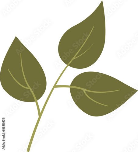 Illustration of a green tree branch with three detailed leaves, symbolizing growth and nature.