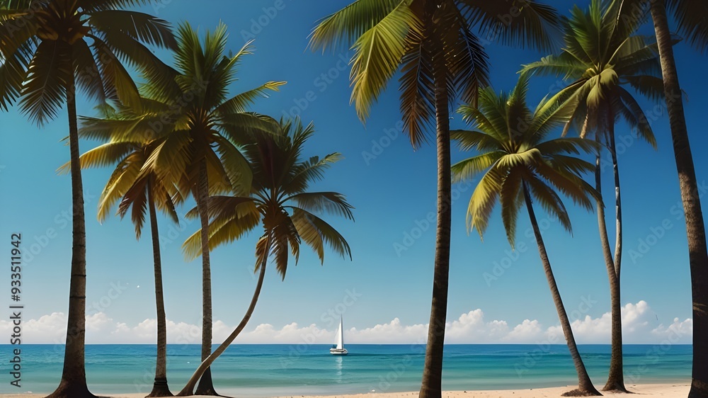 beautiful and natural summer beach with palm tree wallpaper Generative AI beautiful and natural summer beach with palm tree wallpaper Generative AI