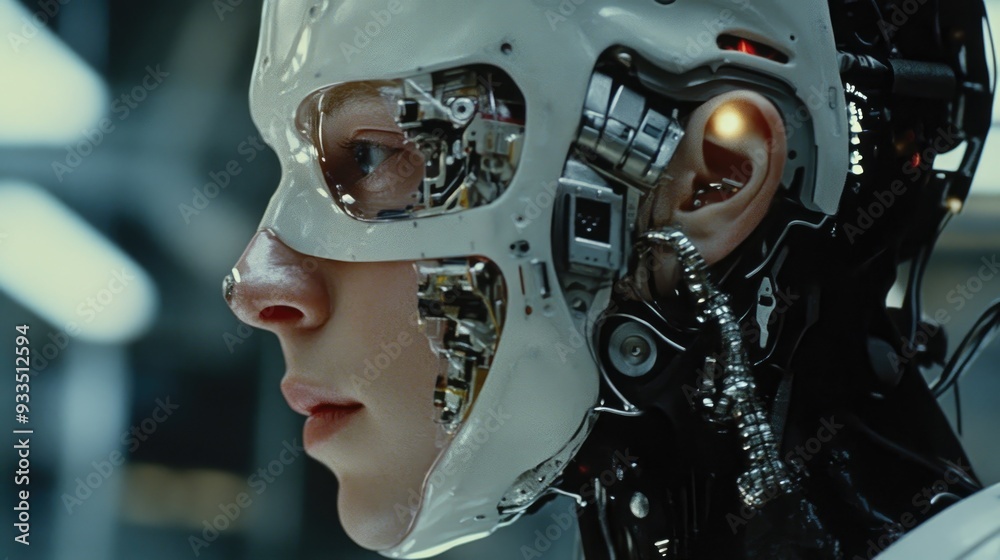 Cybernetics theory in cyborg technology, showcasing the principles that govern the interaction between human and machine components Cybernetics theory in cyborg technology, showcasing the principles that govern the interaction between human and machine components