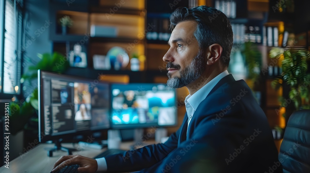 Stylish Executive Presenting Market Expansion Plan via Video Conference