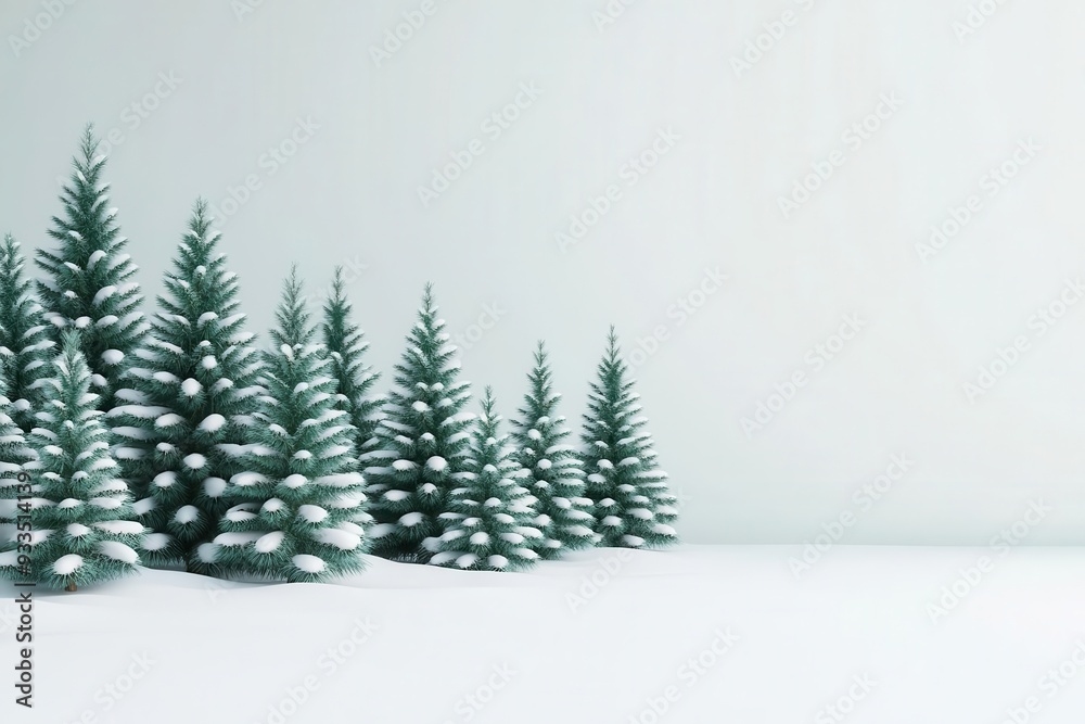 Obraz premium 3D Illustration of Christmas Tree Farm with Fresh Snow, Festive and Serene 