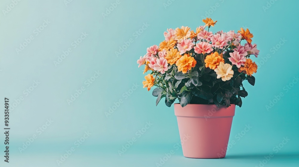 Isolated flower pot with a bouquet of blooms on a single-color background, offering a minimalist yet vibrant visual. Isolated flower pot with a bouquet of blooms on a single-color background, offering a minimalist yet vibrant visual.