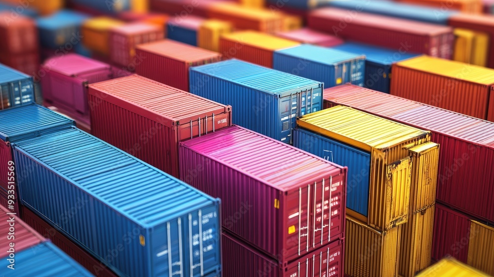Close-up of shipping containers with barcodes and labels, 3D illustration Close-up of shipping containers with barcodes and labels, 3D illustration
