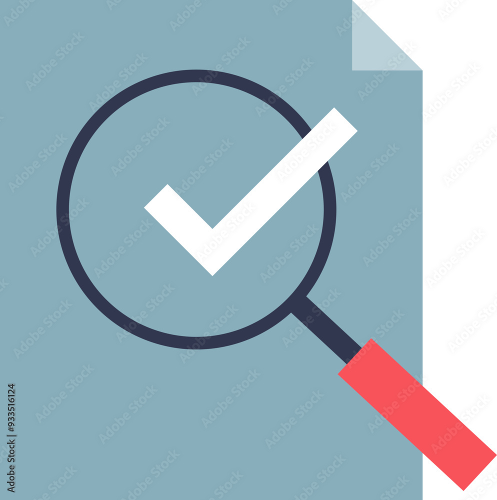 Magnifying glass with check mark over a blank document, symbolizing document review or approval. Magnifying glass with check mark over a blank document, symbolizing document review or approval.