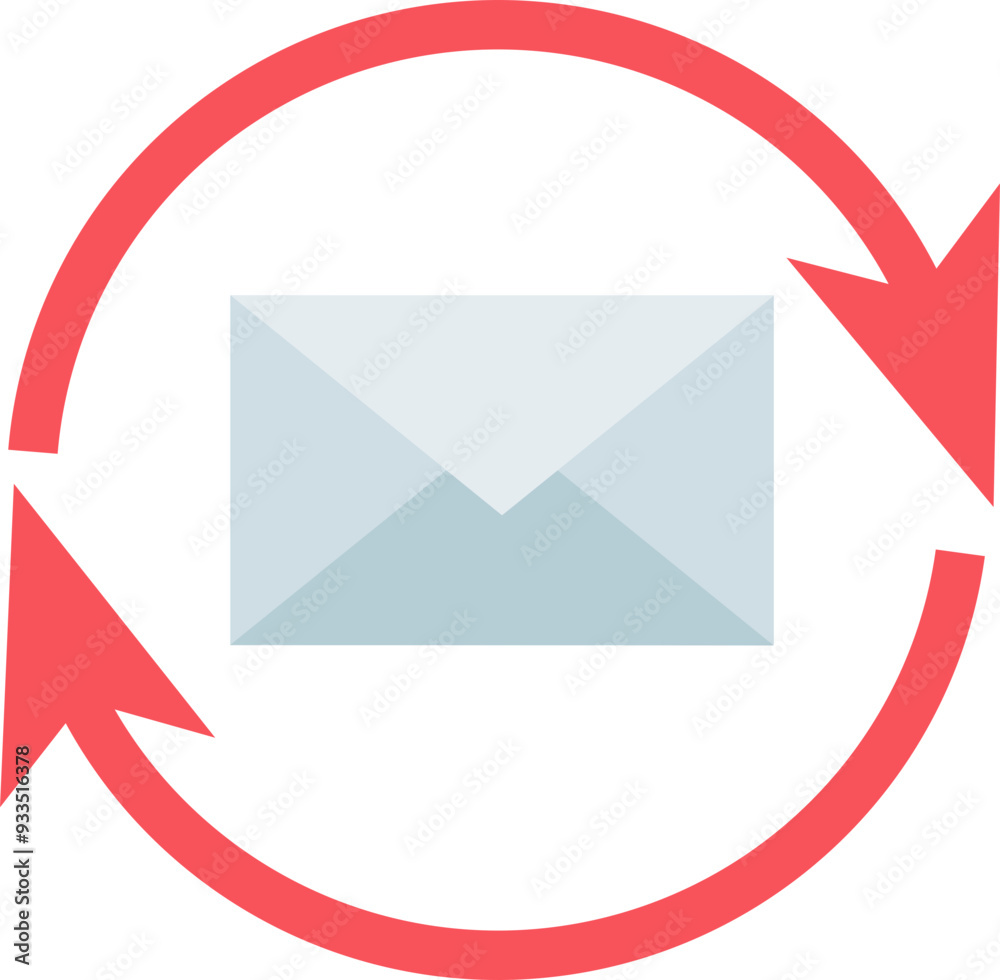 Envelope in a red circular arrow, symbolizing email sync or update. Envelope in a red circular arrow, symbolizing email sync or update.