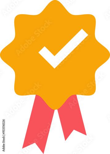 A yellow badge with a checkmark symbolizes quality assurance, certification, or achievement.