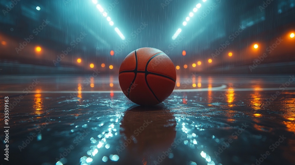 Basketball Under Rainy Night Lights Basketball Under Rainy Night Lights