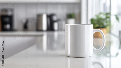 Minimalist White Ceramic Mug on Pristine Kitchen Countertop