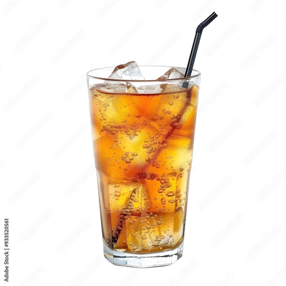 [Transparent Background PNG]Glass of Iced Tea with Straw and Ice Cubes