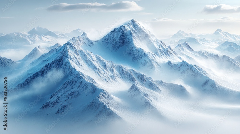 Snowy Mountain Peaks with Misty Atmosphere Snowy Mountain Peaks with Misty Atmosphere