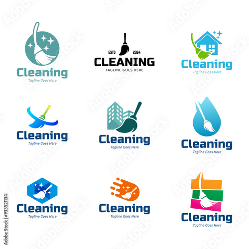 Set of Home Cleaning Services Logo Design Vector. Cleaning broom logo design.