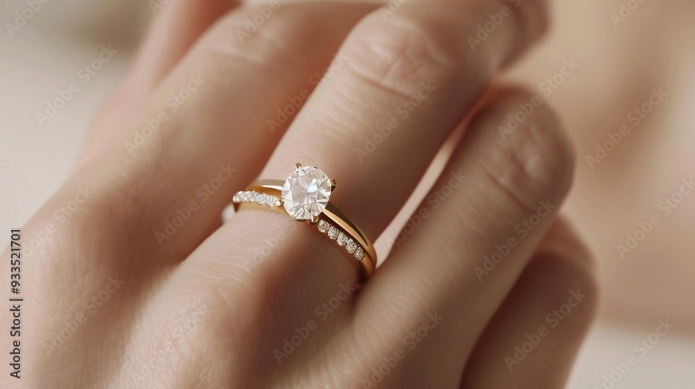 Close-Up of Diamond Engagement Ring on Finger Close-Up of Diamond Engagement Ring on Finger