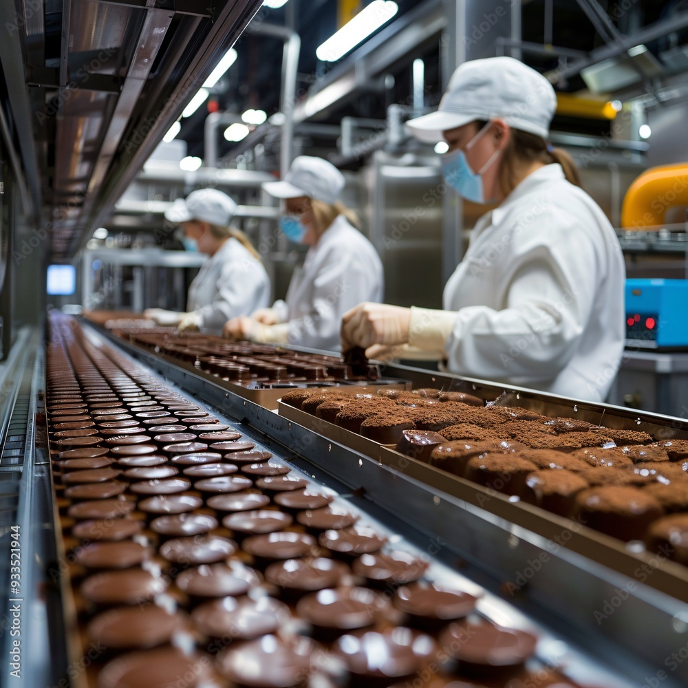 People working chocolates  production line