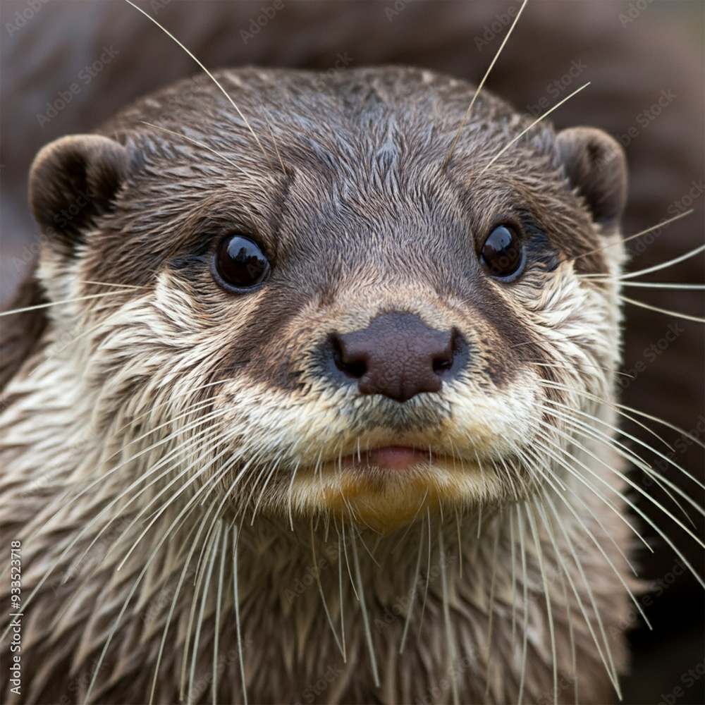 Close-up of an otter's face showcasing its wet Close-up of an otter's face showcasing its wet