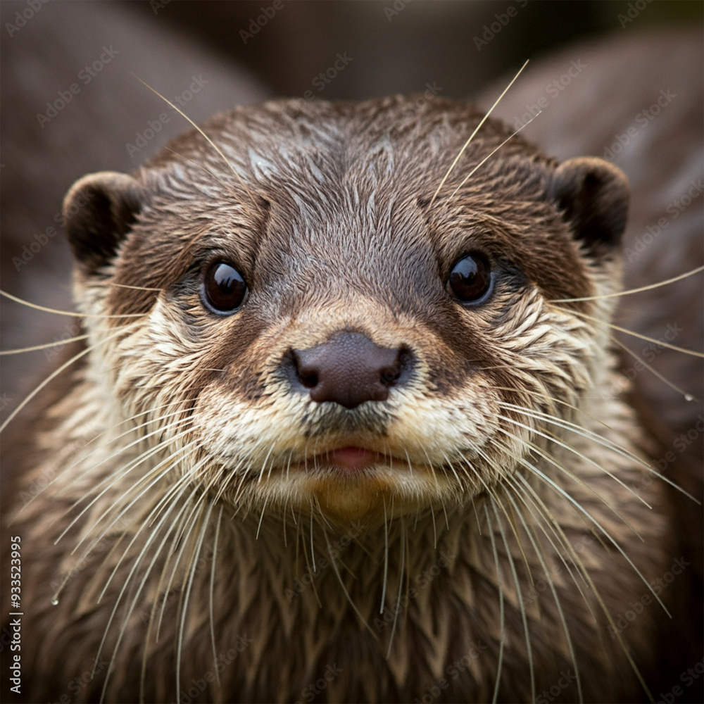 Close-up of an otter's face showcasing its wet Close-up of an otter's face showcasing its wet