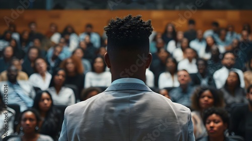 Wallpaper Mural Business Leader Addressing Employees at Company wide Meeting Fostering Motivation and Unity Torontodigital.ca