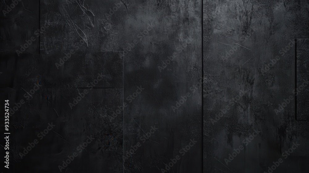 Obraz premium Close-up of a dark, textured, industrial-like wall with various shades of black and gray.