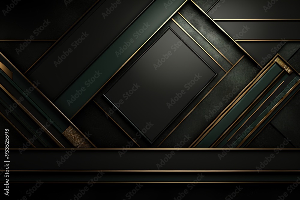 Obraz premium Abstract black, green, gold geometric pattern background.