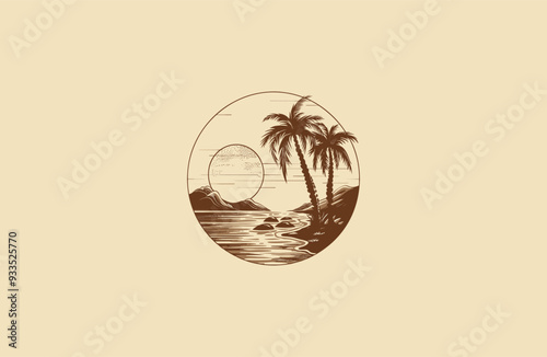 river in the desert vintage design vector illustration