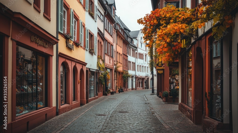 Fototapeta premium A stroll through the old city of Mainz, with its historic buildings, cobblestone streets, and vibrant storefronts capturing the essence of this beautiful German town.