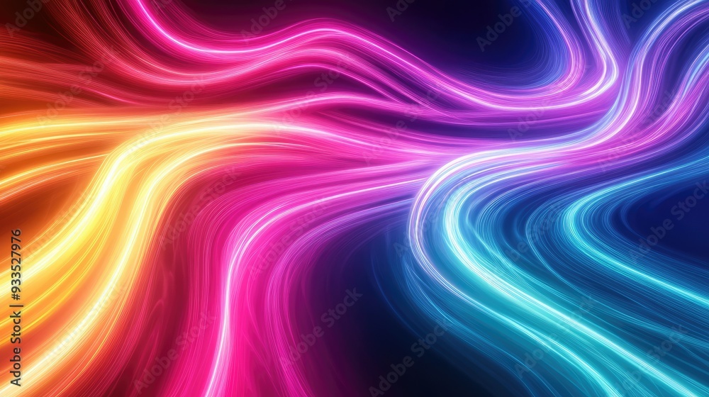 Obraz premium A gradient backdrop with swirling neon lights in pride flag colors, forming dynamic shapes that radiate positivity and pride.