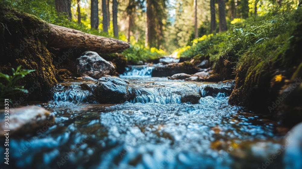 Obraz premium Tranquil Stream in a Lush Forest