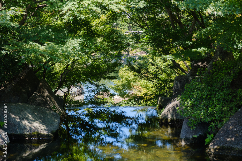 Naklejka premium 徳川園の道と木々