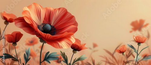 Wallpaper Mural A vibrant scene of poppy flowers in warm tones, showcasing their delicate petals and contrasting dark centers against a soft background. Torontodigital.ca
