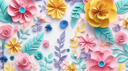 A vibrant array of paper flowers in various colors and shapes, creating a cheerful and uplifting composition.